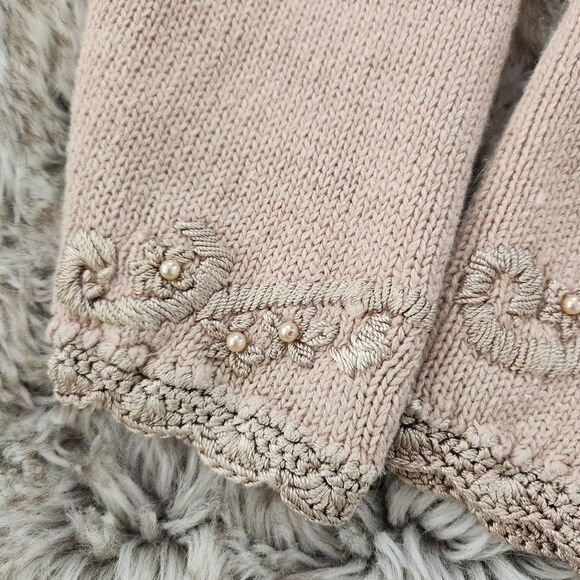Kimberly Hope Vintage Knit, Embroidered, and Beaded Cardigan Sweater Beige Med - Picture 2 of 10
